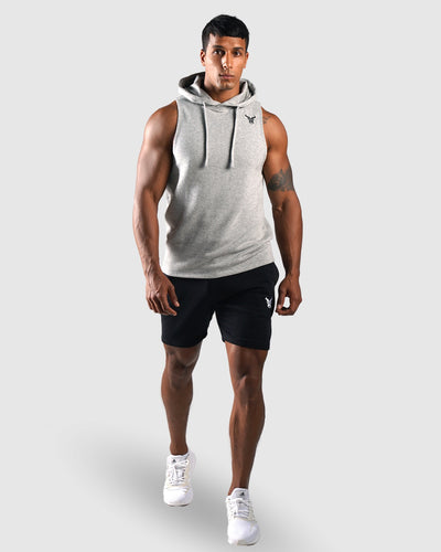 Essential Sleeveless Hoodie - Grey Marl