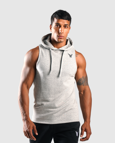 Essential Sleeveless Hoodie - Grey Marl
