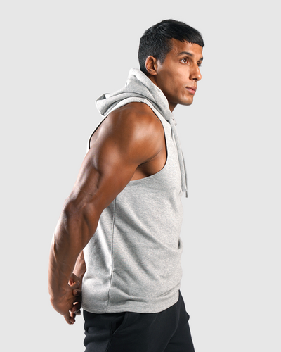 Essential Sleeveless Hoodie - Grey Marl
