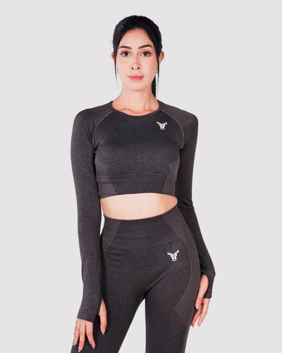 Progress Seamless Crop Top - Black Marl