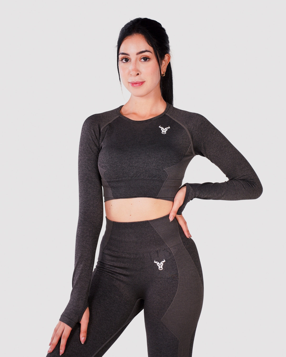 Progress Seamless Crop Top - Black Marl
