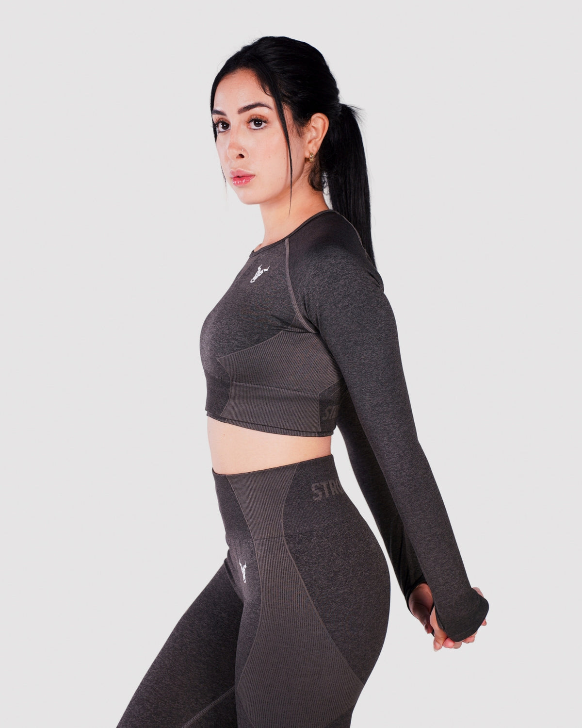 Progress Seamless Crop Top - Black Marl