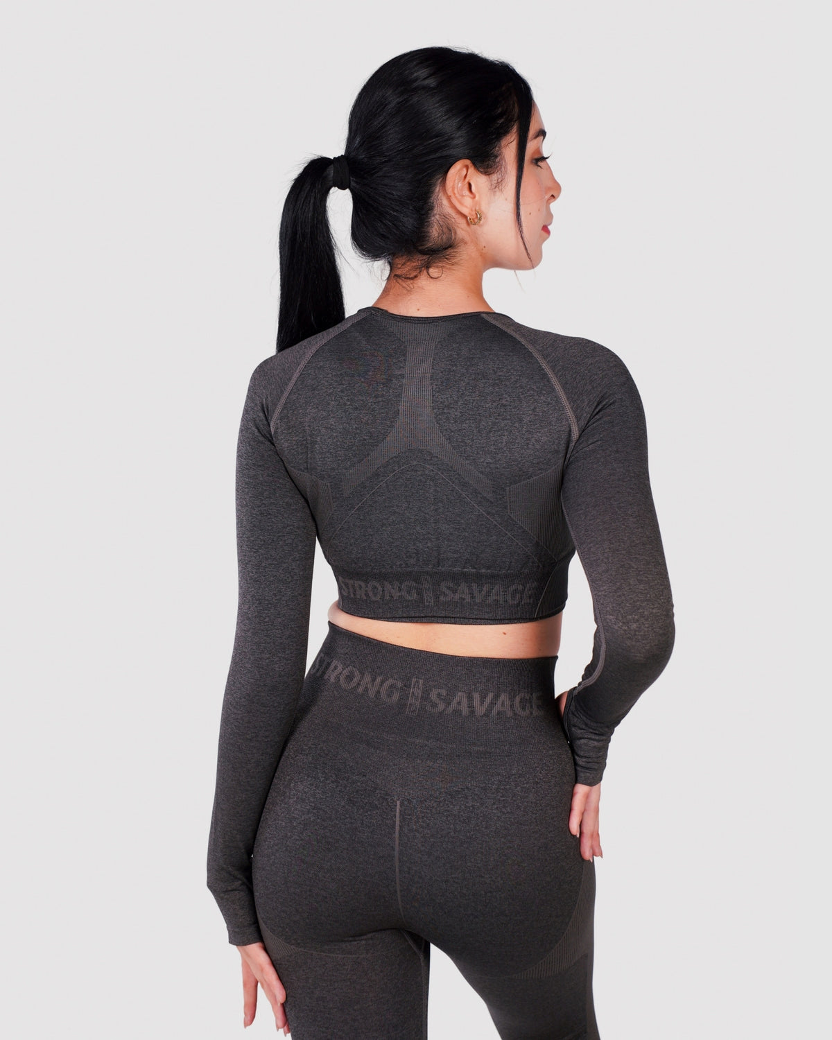Progress Seamless Crop Top - Black Marl