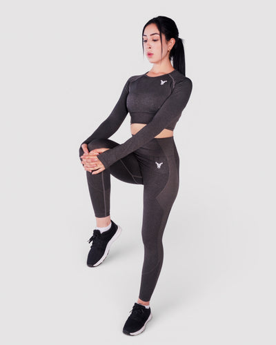 Progress Seamless Crop Top - Black Marl