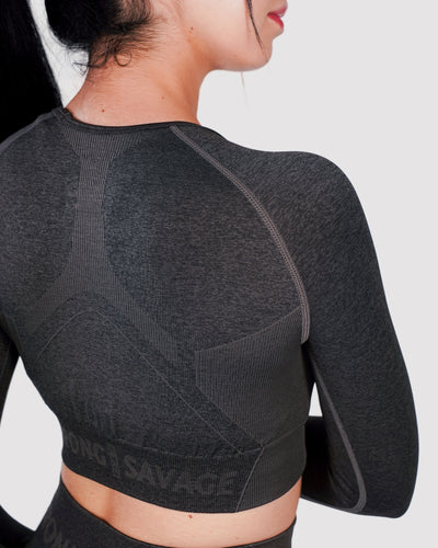 Progress Seamless Crop Top - Black Marl