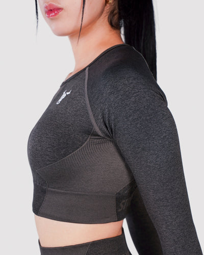 Progress Seamless Crop Top - Black Marl