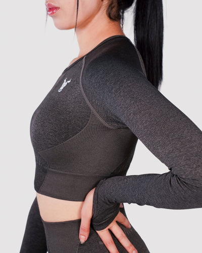 Progress Seamless Crop Top - Black Marl